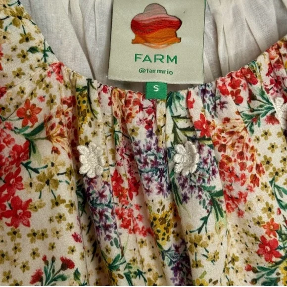 FARM Rio Delicate Forest Scarves Square Neck Embroidered Blouse, Small - Picture 4 of 5